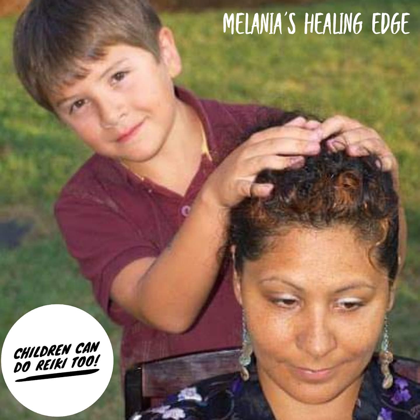 A child practicing Reiki with a parent in a supported family session